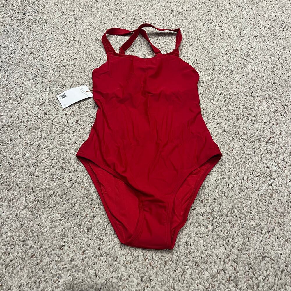 NEW Quince Italian Cross Back One Piece Swimsuit S Red Summer Classic Beach